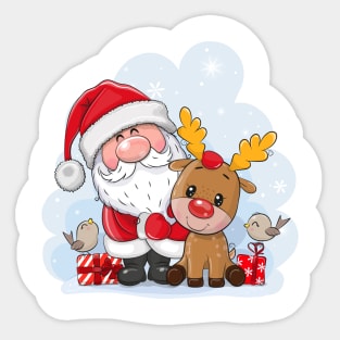 Cute Santa and Deer Sticker